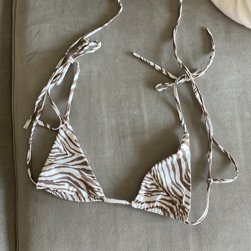 Brown and White Zebra Print Bikini Top